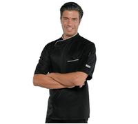 ISACCO Giacca Cuoco BILBAO Unisex Mezza Manica in Policotone (Nero+bianco)