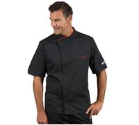 ISACCO Giacca Cuoco BILBAO Unisex Mezza Manica in Poliestere Cotone (Nero+rosso)