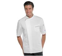 ISACCO Giacca Cuoco BILBAO Unisex Mezza Manica Poliestere Bianco+nero
