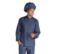 Isacco Giacca Cuoco Classica Jeans, Jeans, XXL, 100% Cotone, Manica Lunga, Bottoni a pressione - Tessuto 220 gr/m²