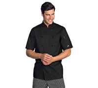 Isacco Giacca Cuoco Classica Nero, Nero, M, 65% Poliestere 35% Cotone, Mezza Manica, Bottoni antipanico - Tessuto 125 gr/m²