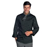 Isacco Giacca Cuoco Classica Nero, Nero, XL, 65% Poliestere 35% Cotone, Manica Lunga, Bottoni antipanico - Tessuto 195 gr/m²