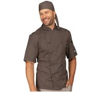 ISACCO Giacca Cuoco Unisex Mezza Manica Bottoni Antipanico in Policotone Fango