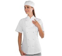 ISACCO Giacca LADY CHEF Donna Mezza Manica Bottoni a Pressione in 100% Cotone