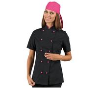 ISACCO Giacca LADY CHEF Mezza Manica Donna in Poliestere Cotone (Nero+fuxia)