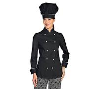Isacco Giacca Lady Chef Nero+Bianco, Nero+Bianco, XXL, 65% Poliestere 35% Cotone, Manica Lunga, 125 gr/m²