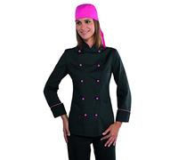 Isacco Giacca Lady Chef Nero+Fuxia, Nero+Fuxia, S, 65% Poliestere 35% Cotone, Manica Lunga, 195 gr/m²