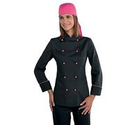 Isacco Giacca Lady Chef Nero+Fuxia, Nero+Fuxia, XXL, 65% Poliestere 35% Cotone, Manica Lunga, 195 gr/m²