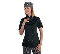 Isacco Giacca Lady Chef Nero, Nero, S, 65% Poliestere 35% Cotone, Mezza Manica, Bottoni a pressione - Tessuto 195 gr/m²