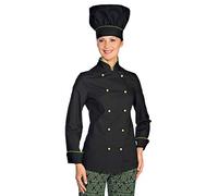 Isacco Giacca Lady Chef Nero+Verde Mela, Nero+Verde Mela, M, 65% Poliestere 35% Cotone, Manica Lunga, 125 gr/m²