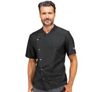 Isacco - Giacca Mezza Manica Erickson Uomo Donna Unisex per Chef, Cuoco, Cucina, Ristorante, Pizzaiolo, Lavapiatti, tessuto tecnico antimacchia, chiusura bottoni, taschino frontale (Nero L)