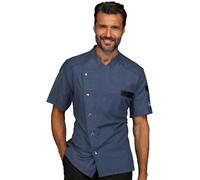Isacco - Giacca Mezza Manica Erickson Uomo Donna Unisex per Chef, Cuoco, Cucina, Ristorante, Pizzaiolo, Lavapiatti, tessuto tecnico antimacchia, chiusura bottoni, taschino frontale (Jeans M)