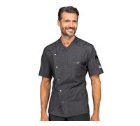 Isacco - Giacca Mezza Manica Erickson Uomo Donna Unisex per Chef, Cuoco, Cucina, Ristorante, Pizzaiolo, Lavapiatti, tessuto tecnico antimacchia, chiusura bottoni, taschino frontale (Black Jeans L)