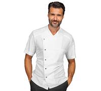 Isacco - Giacca Mezza Manica Erickson Uomo Donna Unisex per Chef, Cuoco, Cucina, Ristorante, Pizzaiolo, Lavapiatti, tessuto tecnico antimacchia, chiusura bottoni, taschino frontale (Bianco M)