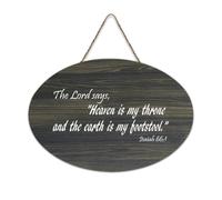 Isaia 66:1 The Lord Says, Heaven Is My Throne And The Earth Is My Footstool Cartello in legno 15,2 x 25,4 cm Bibbia Arte da parete Rustico Farmhouse Placche in legno da appendere per porta d'ingresso
