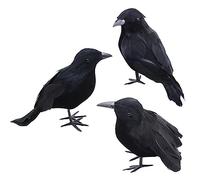 ISAKEN 3 Pezzi Corvi Piumati Corvo dall'aspetto Realistico Corvo Artificiale Uccelli Ornamento Finto Corvo con Piume di Uccelli Uccelli Finto per Giardino Casa Festa di Halloween Casa Stregata