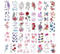 ISAKEN 40 Fogli Tatuaggi Temporanei Donna Tatuaggio Temporaneo Farfalle Fiori Tatuaggi Finti Tatuaggi Temporanei Impermeabili per Corpo Braccio Petto Spalla