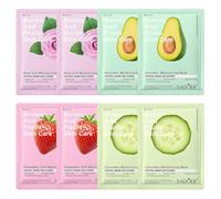 ISAKEN 8 Fogli Maschera Viso Idratante Maschera Viso alla Frutta Daily Sheet Mask With Perfect Adhesion Maschera Viso Purificante, con Effetti Diversi, SkinCare Idratante per Ogni Della Pelle