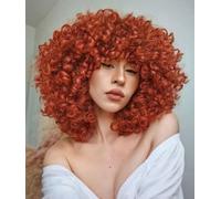 ISAMY Curly Afro Wig with Bangs Short Kinky Curly Wigs for Black Women Synthetic Fiber Soft Hair Short Curly Afro Wig (rame)