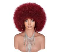 ISAMY Parrucca afro anni '70 per donne di colore, capelli corti ricci afro crespi rimbalzanti enormi soffici parrucca sintetica di alta qualità per cosplay e uso quotidiano (rosso)
