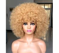 ISAMY Parrucca afro anni '70 per donne di colore, capelli corti ricci afro crespi rimbalzanti enormi soffici parrucca sintetica di alta qualità per cosplay e uso quotidiano (biondo)