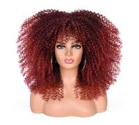 ISAMY Parrucca lunga e riccia per donne di colore, con frangia, in fibra sintetica, senza colla, capelli lunghi afro crespi ricci (T1B/39A)