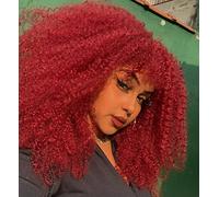 ISAMY Parrucca lunga e riccia per donne nere, Afro Bomb Curly con frangia, parrucca in fibra sintetica senza colla, capelli Afro Kinky Curly lunghi (Rosso)