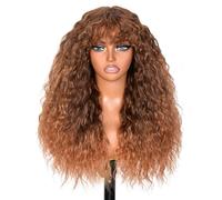 ISAMY Parrucca riccia con frangia, da donna, con attaccatura dei capelli in pizzo, parrucca lunga e riccia, bordeaux, per uso quotidiano (ombre sopracciglia)