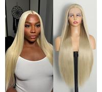 ISAMY Parrucca sintetica con pizzo frontale, parrucca HD senza colla, capelli lunghi e lisci, per donne nere (biondo)