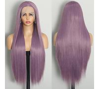 ISAMY Parrucca sintetica con pizzo frontale, parrucca HD senza colla, parrucca lunga e liscia, per donne nere (viola)