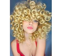 ISAMY Parrucche corte e ricce da 35,5 cm, per donne di colore, stile afro, crespo, ricci, con frangia, con grande rimbalzo, capelli sintetici ricci morbidi (biondo)
