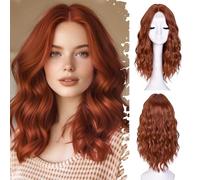 ISAMY Parrucche da 18 pollici per le donne parte centrale capelli sintetici ondulati parrucca per l'uso quotidiano (zenzero)