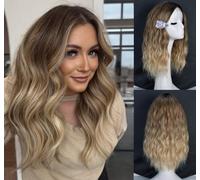ISAMY Parrucche da 18 pollici per le donne parte centrale capelli sintetici ondulati parrucca per uso quotidiano (biondo)