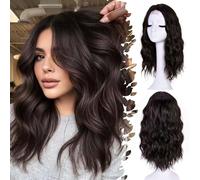 ISAMY Parrucche da 18 pollici per le donne parte centrale capelli sintetici ondulati parrucca per uso quotidiano (cioccolato marrone)