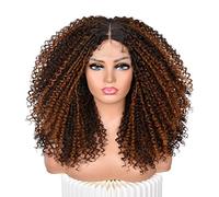 ISAMY Parrucche frontali in pizzo riccio per donne nere 13 x 4 x 1 HD, parrucca frontale in pizzo per capelli sintetici, capelli ricci profondi ondulati, parrucca afro, 17 pollici (marrone ombre)