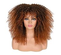 ISAMY Parrucche lunghe e ricce per donne di colore Afro Bomb, parrucca riccia con frangia, in fibra sintetica, senza colla, capelli lunghi afro crespi ricci (T1B-30)