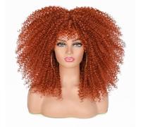 ISAMY Parrucche lunghe e ricce per donne di colore Afro Bomb, parrucca riccia con frangia, in fibra sintetica, senza colla, capelli lunghi afro ricci (350R)