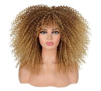 ISAMY Parrucche lunghe e ricce per donne nere, afro bomba riccio con frangia, parrucca afro sintetica senza colla, capelli lunghi e ricci afro (33-27)