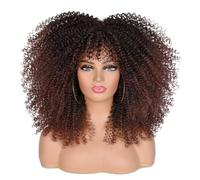 ISAMY Parrucche lunghe ricci per donne nere Afro Bomb Ricci parrucca con frangia fibra sintetica senza colla capelli lunghi afro kinky ricci (marrone scuro)