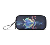 ISAOA A Colorful Swan is Swimming - Astuccio grande con 3 scomparti, portatile, grande, per adolescenti, ragazzi, ragazze, adulti, studenti, Un cigno colorato sta nuotando, Taglia unica, Organizer per