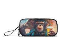 ISAOA A Happy Monkey Drinks - Astuccio grande con 3 scomparti, portatile, grande, per adolescenti, ragazzi, ragazze, adulti, studenti, Una scimmia felice beve, Taglia unica, Organizer per borse