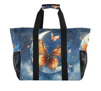 ISAOA Art Butterfly and Moon Night Beach Bags for Women Large Waterproof Beach Tote Bag Travel Pool Yoga Nurse Shopping Bag