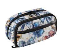 ISAOA Astuccio a cinque punte con motivo a stella e fiocco in PVC trasparente, impermeabile con cerniera, organizer con divisore in PE, grande capacità, per scuola e ufficio