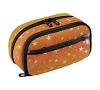 ISAOA Astuccio a cinque punte con motivo sfumato arancione e giallo con stella in PVC trasparente, organizer impermeabile con cerniera per penne con divisore in PE, grande capacità, per scuola e