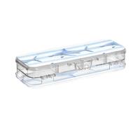 ISAOA Astuccio a forma di squalo su una scatola a righe con coperchio a scatto, astuccio trasparente a doppio piano con 4 righelli divisori, organizer per penne per scuola e ufficio