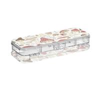 ISAOA Astuccio bianco con funghi e piante da campo, con coperchio a scatto, astuccio trasparente a due piani, con 4 righelli divisori, organizer per penne per scuola e ufficio