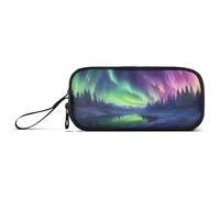 ISAOA Astuccio con 3 scomparti, grande capacità, con meteora verde e cielo stellato, portatile, grande, per adolescenti, ragazzi, ragazze, adulti, studenti, Cielo stellato meteora verde, Taglia unica