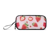 ISAOA Astuccio con 3 scomparti, grande capacità, con sfondo rosa, con fragola, portatile, grande, per adolescenti, ragazzi, ragazze, adulti, studenti, Fragola Sfondo Rosa, Taglia unica, Organizer per