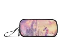 ISAOA Astuccio con 3 scomparti, grande capacità, con unicorno rosa e castello magico, astuccio portatile di grandi dimensioni, per adolescenti, ragazzi, ragazze, adulti, studenti, Castello magico
