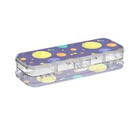 ISAOA Astuccio con diversi pianeti e stelle, con coperchio a scatto, astuccio trasparente a due pianeti e 4 righelli, organizer per penne per scuola e ufficio